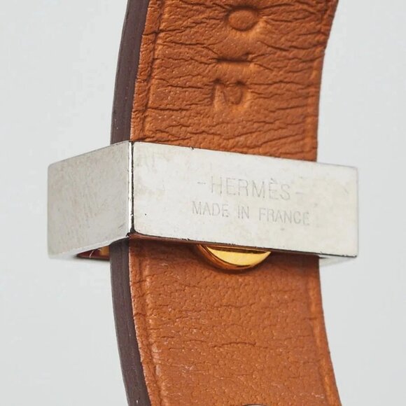 Hermes Rouge Tomate Swift Leather Mini Dog Clous Ronds Bracelet Size T2 - Picture 5 of 7
